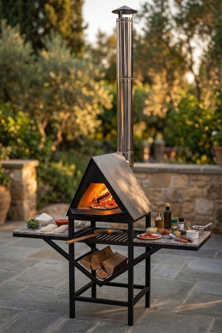 فرن حطب خارجي مع سطح تحضير جانبي